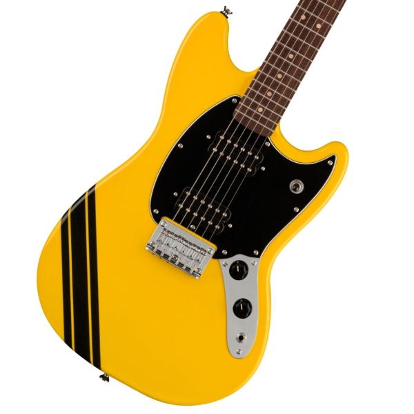 FSR Bullet Competition Mustang HH Laurel Fingerboard Black Pickguard Graffiti Yellow with Black Stripes