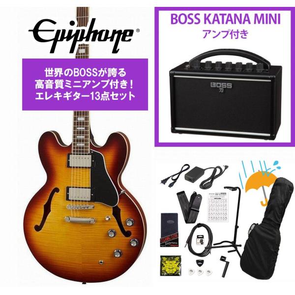 Epiphone / Inspired by Gibson ES-335 Figured Raspberry Tea Burst (RTB) セミアコ ES335  BOSS KATANA MINI アンプ付き13点セット！(YRK)
