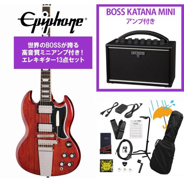 Epiphone / Inspired by Gibson Custom 1964 SG Standard with Maestro Vibrola Reissue Cherry Red エピフォン  BOSS KATANA MINI アンプ付き13点セット！(YRK)