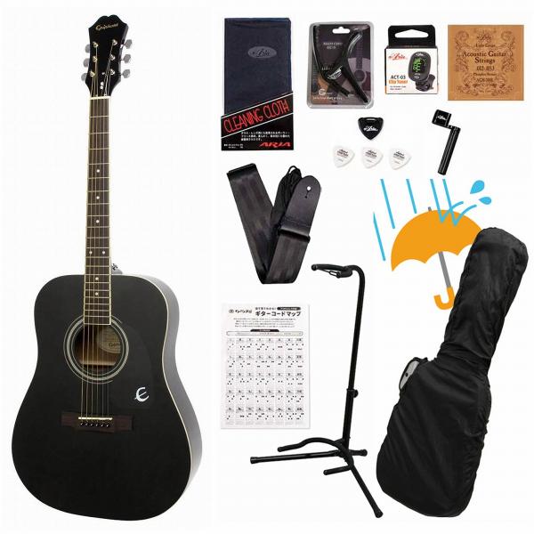 Epiphone / Songmaker DR-100 EB (Ebony)  エピフォン フォークギター アコギ 入門 初心者 DR100アコギ入門豪華12点初心者セットR(YRK)