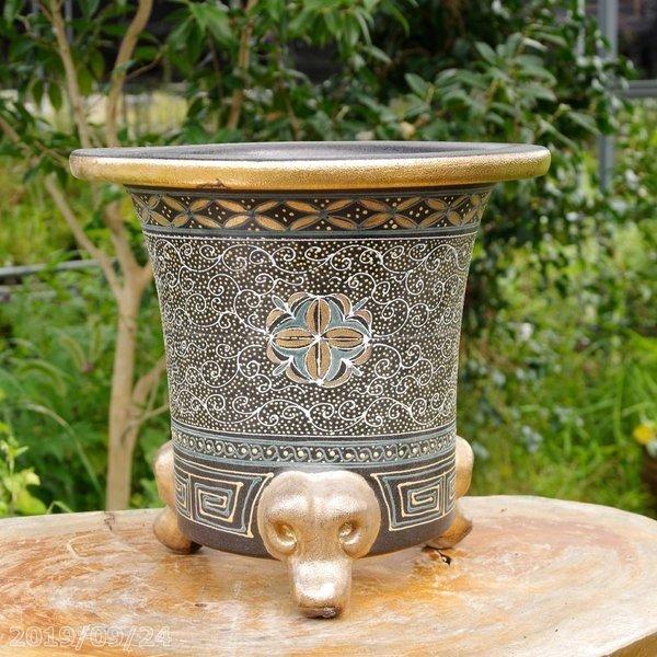 現品 No.0354】 京楽焼 植木鉢 澤善作 万年青錦鉢 10号(外径31m 現品 No.0354】 京楽焼 植木鉢 澤善作 万年青錦鉢 10号(外径31m