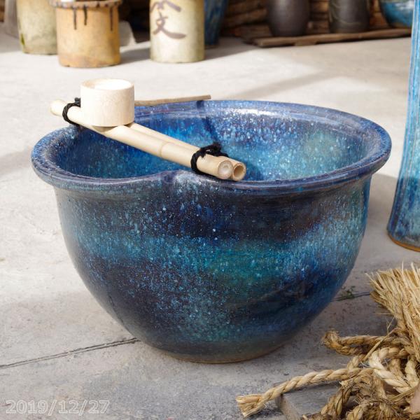 青ガラス片口水鉢 17号（外径51cm 高さ30cm）信楽焼 睡蓮鉢 【送料無料
