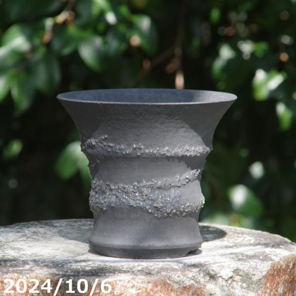 信楽焼 植木鉢 陶器 選べる 黒鉄釉 あられ深ソリ波型 5号 サナサービス