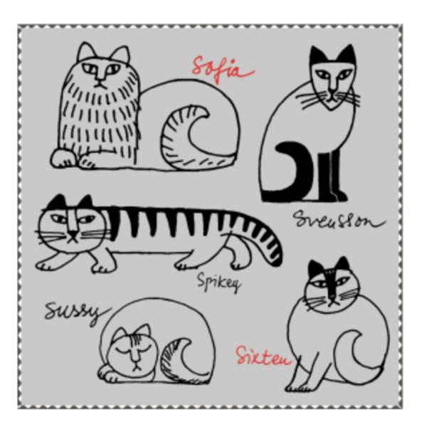 マル6805013300 【送料無料】【リサ・ラーソン】ミニタオル【ネームスケッチキャット】【マイキー】【タオル】【たおる】【ハンドタオル】【ハンカチ】【レデ…