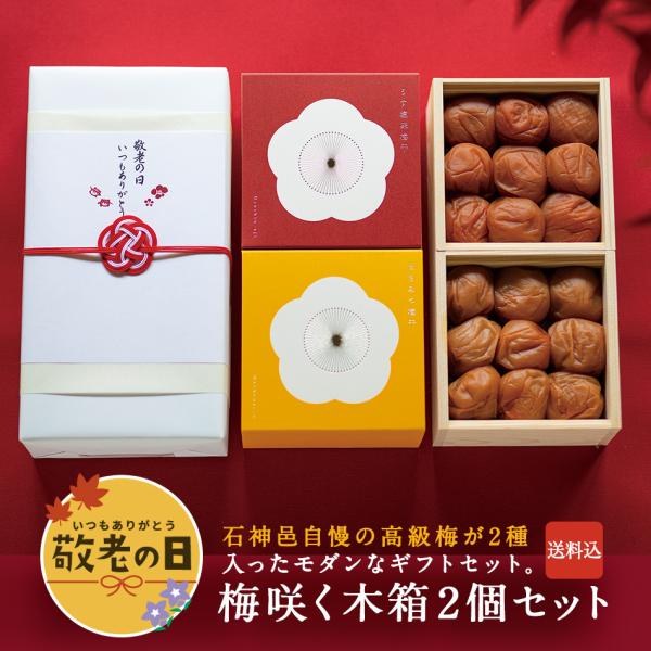 敬老の日ギフトセット 敬老の日梅咲く木箱2個セット【梅干し 梅干 石神邑 南高梅 ギフト プレゼント お取り寄せ】