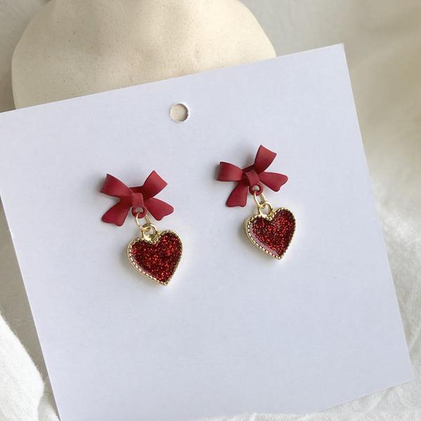 ハート リボン ピアス キラキラ ガーリー 揺れる : ISHIIKISHO - 通販