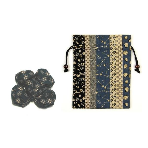 お手玉（紺）巾着つき　　※当店オリジナル商品