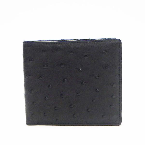 〓天然皮革〓メンズ二つ折り財布　札入れ　小銭入れなし◆無双◆オーストリッチ革◆黒◆日本製　WL63-BK 天然皮革 メンズ二つ折り財布 札入れ 小銭入れなし 無双