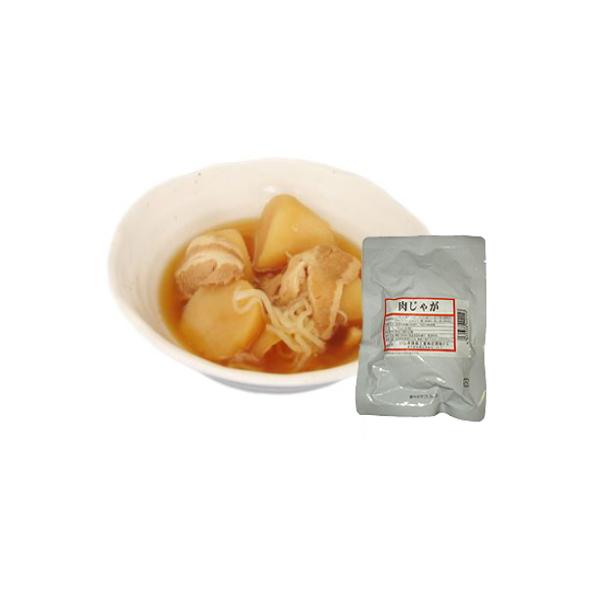 じゃがいもの旨味を活かした薄味仕上げの業務用肉じゃがです。原材料名：ジャガイモ(メークイン)、豚肉、玉ねぎ、しらたき、醤油、砂糖　　　　　醗酵調味液、ポークブイヨン内容量 　：２２０ｇ賞味期限：常温１年