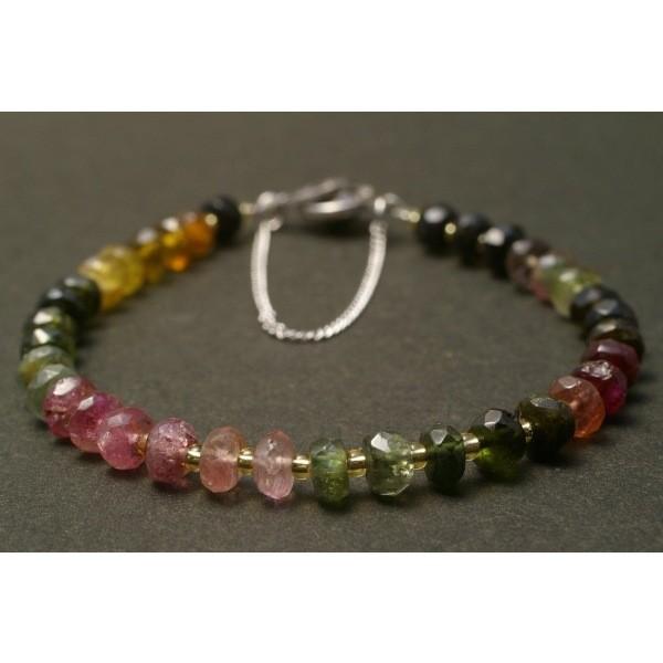 トルマリン平カット（ビーズ入り）ブレスレット : 天然石専門店名取