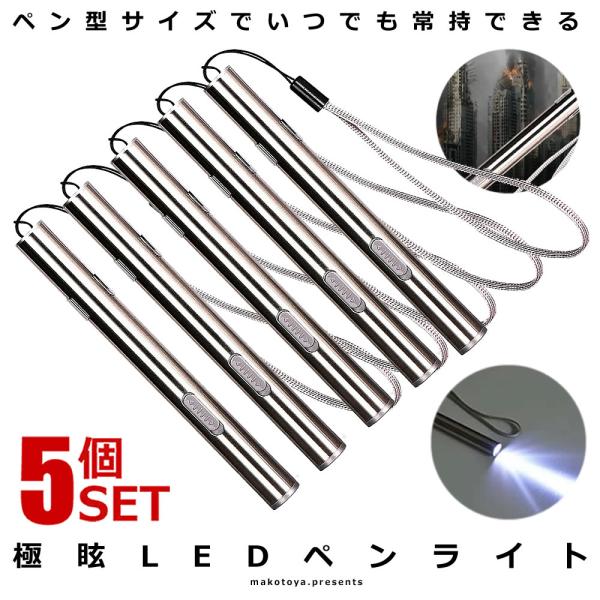 5個セット 懐中電灯 LED 小型 LEDライト ペン 充電式 USB 持ち歩き 100LM ハンディライト アウトドア キャンプ USB充電 釣り 緊急 EGLARE