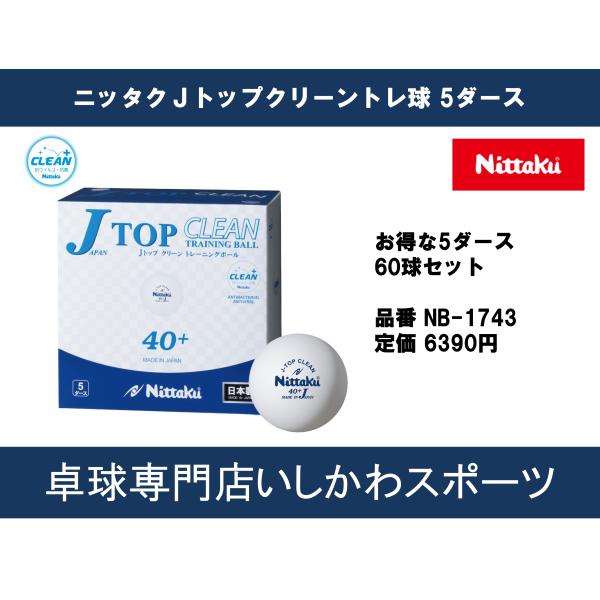 クリーンボール発売開始Ｊトップクリーントレ球　５ダース入NB-1743 4975984013215旧商品ジャパントップトレ球　（５打） 4975984012942ニッタクプラ３スタープレミアムに近い性質の素材を使用した、日本製練習球。「試合...