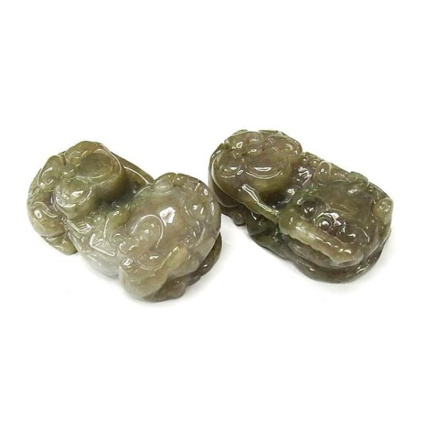 一点物逸品天然石本翡翠ジェダイト如意ヒキュウ彫刻ペア置物風水物蓄財