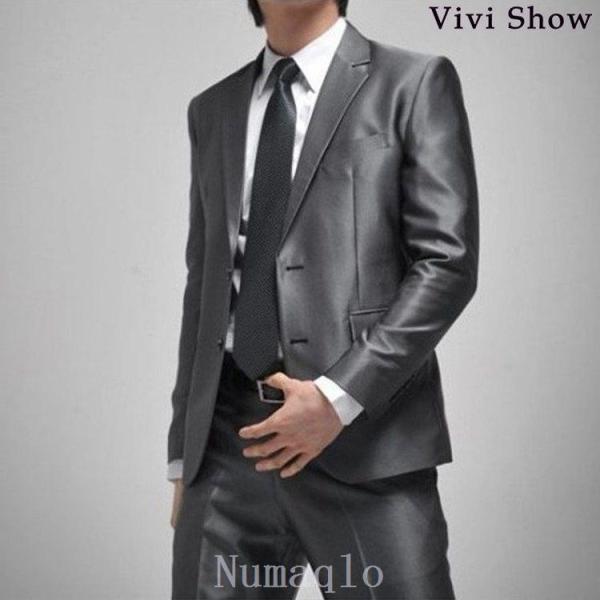 スーツメンズ2ピーススーツセットアップ光沢ブレストスーツスリム