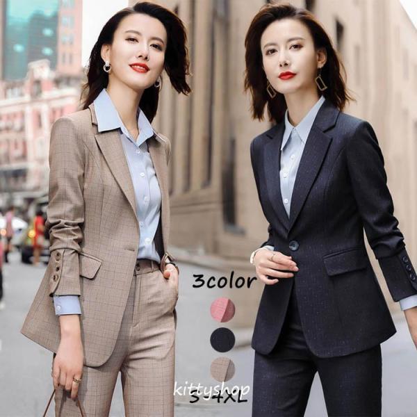 チェック柄 スーツ レディース パンツスーツ カジュアル 20代 30代 40