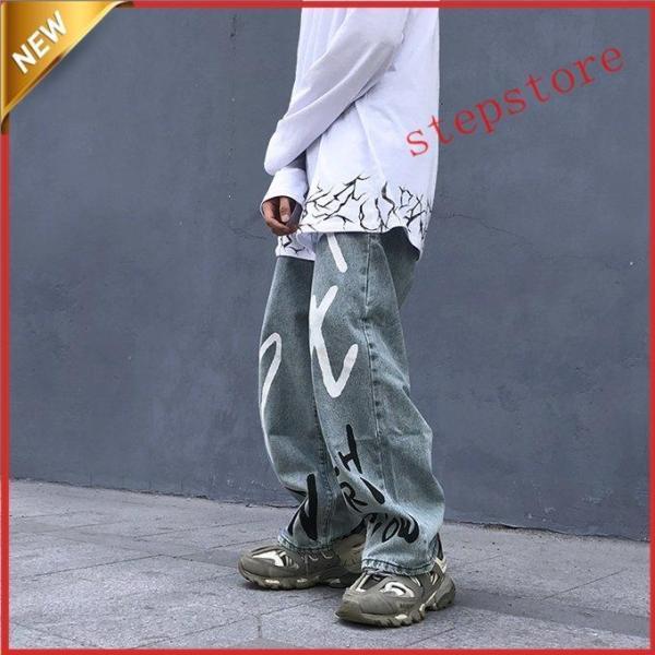 ワイドパンツ メンズ デニム ジーンズ ストリート ダボパン B系 HIPHOP 