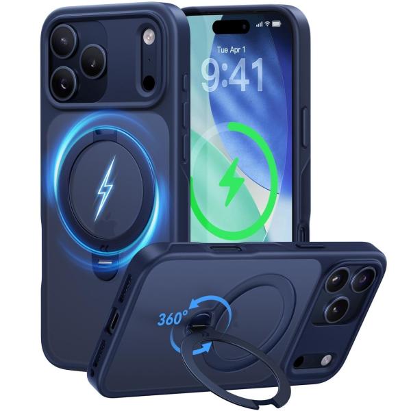 　【2026最高傑作＆定点360度回転】CASEKOO iPhone 17 Pro 用 ケース MagSafe対応 米軍MIL規格 360°全方向耐衝撃 【横縦両立・角度自由調整】最大25W急速充電　