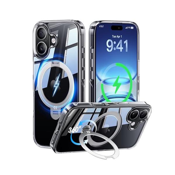 透き通る上質感・定点360°回転】CASEKOO iPhone 17 用ケース クリア 耐