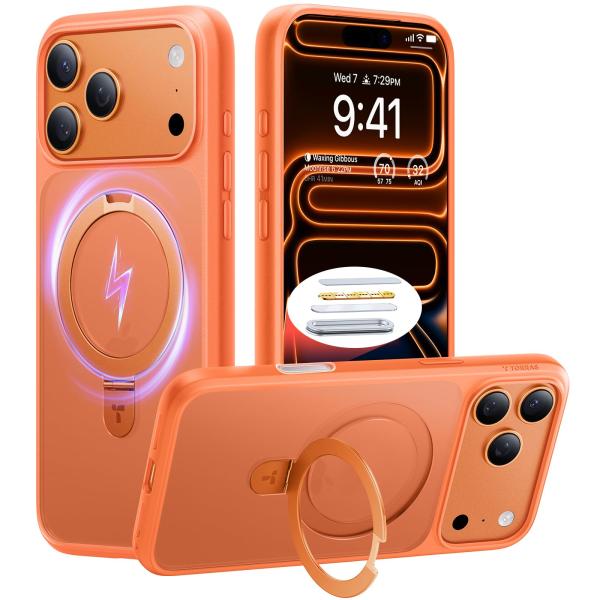 　【スタンド入門モデル・初心者向け】TORRAS iPhone 17 Pro ケース マグネット式 MagSafe対応 4 倍軍用耐衝撃 黄ばみなし カメラコントロール スリム リング 　