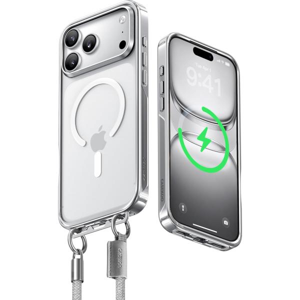 　【業界初ストラップ構造・Magsafe対応】CASEKOO iPhone 17 Pro 用 ケース クリア 隠しバックル 最大25W急速充電対応 超 耐衝撃 高耐久性 透明 黄変防止 スマ　