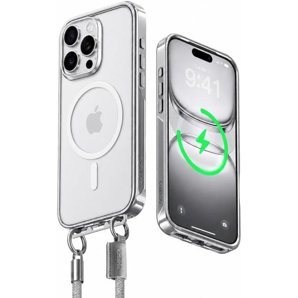 　【業界初ストラップ構造・Magsafe対応】CASEKOO iPhone 16 Pro Max 用 ケース クリア 隠しバックル 最大25W急速充電対応 超 耐衝撃 高耐久性 透明 黄変防止 　