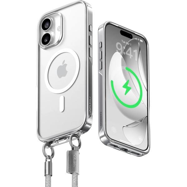 　【業界初ストラップ構造・Magsafe対応】CASEKOO iPhone 16 用 ケース クリア 隠しバックル 最大25W急速充電対応 超 耐衝撃 高耐久性 透明 黄変防止 スマホ 　