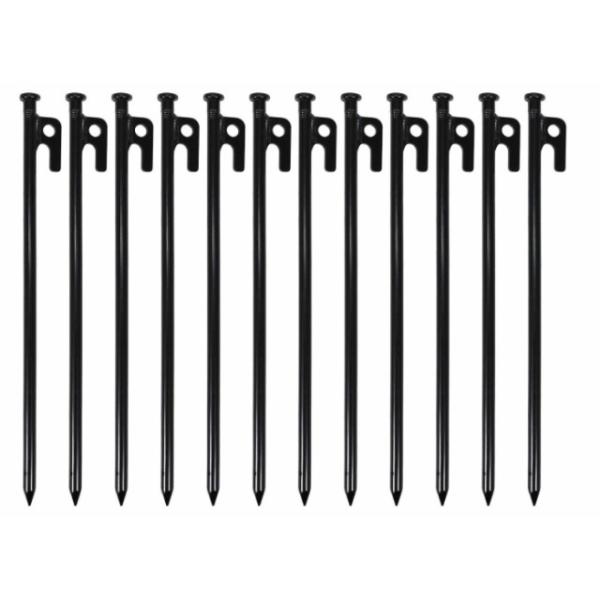 サ イ ズ:(約)300mm (ヘッド部直径(約)16mm / 打ち込み部直径(約)10mm) 　12本セット 重 量 (約)180g/1本 このペグはスチールで作られてますので、硬い地面、砂利や石やどが混じった場所でも入り込みが楽にできま...