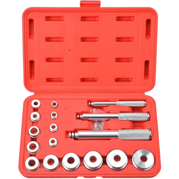 ベアリングレース シールドライバーセットです。ベアリングをはじめオイルシールやベアリングレースをハンマーで打ち込む際に使用します。14種類のアタッチメントで10〜42mmまでのベアリングに適応します。ベアリングのサイズに合わせてアタッチメン...