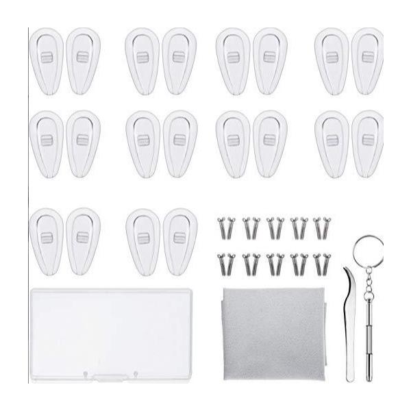 ・メガネ・サングラスのずり落ち防止、すべり留めに最適です。・シリコン製の鼻パッドです。・カラー：クリア・素材：シリコン　【セット内容】・パッド10ペア（20個入り）・ドライバー・ピンセット・ネジ10ペア（20個入り）【オプション商品】・メガ...