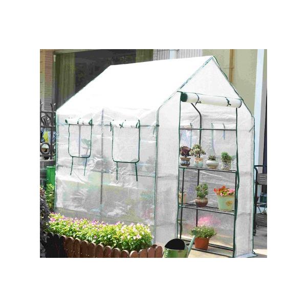 【 4つの窓ビニールハウス替えカバー】入口ファスナー式143x143x195㌢ isozaki-