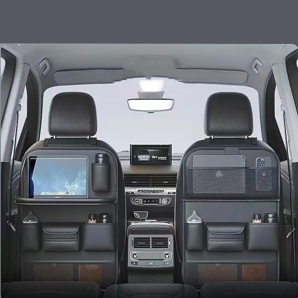 【工具不要で取り付け簡単】一切の工具を必要とせず、ヘッドレストとシートに取り付けベルトを通して固定するだけ。運転席側に違和感を与えず、紐はシート内に隠れる設計で外観を損ないません。【車内をスッキリ整理】飲み物、タブレット、ティッシュ、雨傘、...