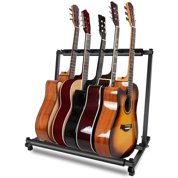 ギタースタンド 5本 収納可能 エレキギター エレキベース アコースティックギター フォークギター クラシックギター 大容量 折りたたみ