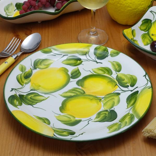 イタリア製 レモン柄 食器 陶器製 ディナープレート 黄色 ラウンド