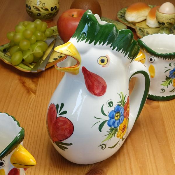 陶器製ピッチャー ポルトガル製 陶器製 ニワトリ ジャグ 水差し ハンドメイド ピッチャー