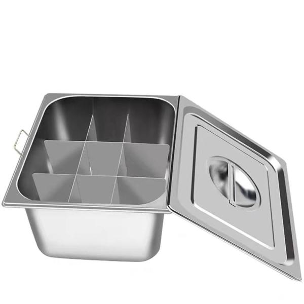 おでん鍋：9グリッド，蓋/仕切り付. IH/直火対応。仕切り取り外し可能。両手鍋デザイン，やけど防止と滑り止めハンドル、使いやすい。それは厚さ1.0 mmの良質なステンレス板を採用して、丈夫で、熱の伝わりが良く、保温性に優れ。取り外し可能な...