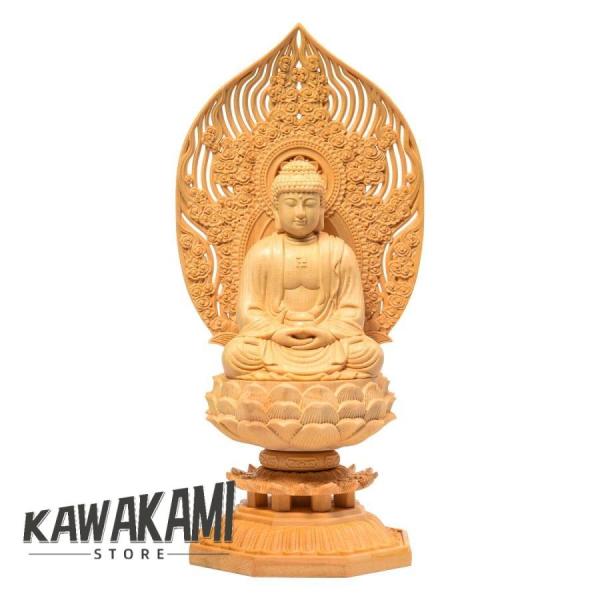 △ 製品材質：桧木（ヒノキ） / 重量：約350g / 製品サイズ：高さ：28cm 巾：12cm 奥行：12cm / 28cm仏像?豪華な装飾ながらスッキリとお仏壇に収まる形が特徴です。 / 手作業で測ったので少しの誤差が有ります（1cm以...