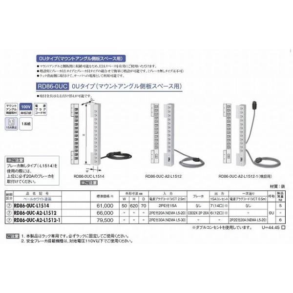 電源サブラック100V15Aコンセント (14口) RD86-OUC-L1514 : 電材センタ