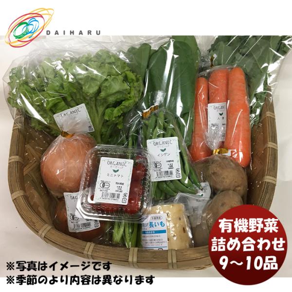 容量/入数：9〜10品メーカー名：株式会社大治セット内容 ：有機野菜詰め合わせ(季節より異なります)産地 ： 商品により異なります冷蔵区分 ： クール便輸送箱 ：