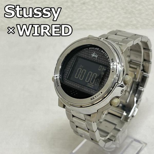 STUSSY ステューシー デジタル 腕時計 Watch Digital ×SEIKO WIRED h セイコー ワイアード コラボ ソーラー 電波  10気圧防水 メタルバンド 10051325