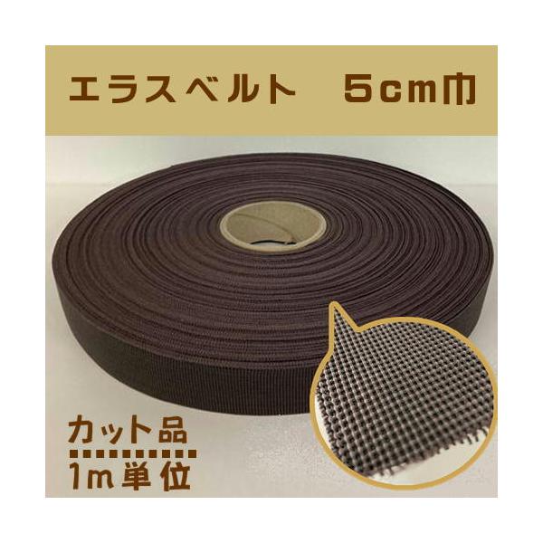 エラスベルト ウェービングテープ　カット売り　１ｍ単位　最大１０ｍまで　４５０Ｊ　幅50mm　芯材　エラストベルト　茶色　ウエービング　
