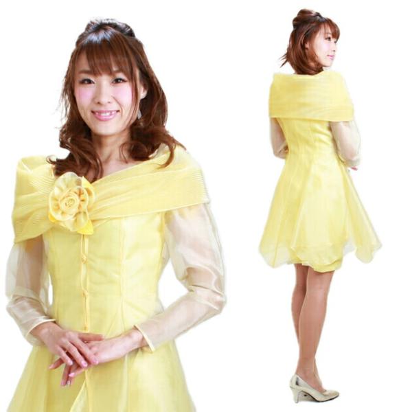 商品番号:FAV0706【　パーティドレスレンタル　】■ カラー：イエロー■ 素材：ポリエステル■ デザイン：ワンピース(コサージュ、ボレロ付き)■ サイズ：7号-9号／バスト：〜90cm／ウエスト：〜66cm／ヒップ：〜94cm※商品の色...