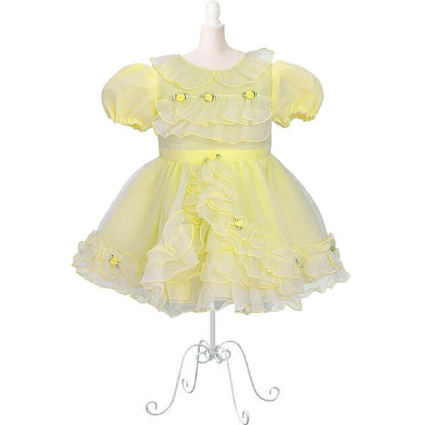 商品番号:FBC38-D［子供用　プチドレス］●サイズ ：1〜2才（身長85〜90cm）/ウエスト：54cm/着丈：43cm●カラー ：イエロー●デザイン ：半袖、バラ飾り、フリルワンピース●素材 ：オーガンジー※身長は目安になります。※商...