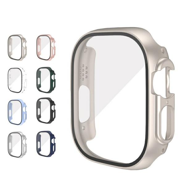 Apple Watch Ultra 2/1 ケース カバー 49mm 強化ガラス（ガラスフィルム）付き 全面保護 液晶保護ケース アップルウォッチ ウルトラ2/1 フィルム一体