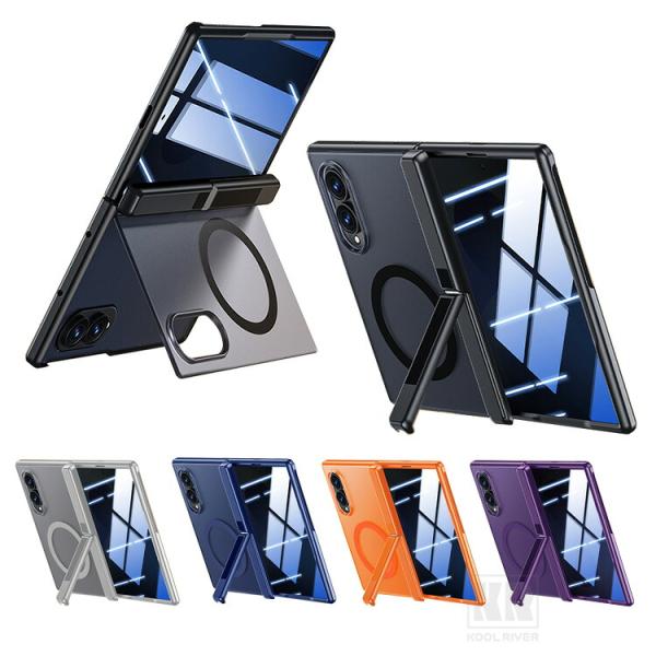 Galaxy Z Fold8 ケース 耐衝撃 カバー 折りたたみ型 強化ガラスフィルム付き ヒンジ保護 プラスチック 半透明マット仕様 Qi充電 ワイヤレス充電対応