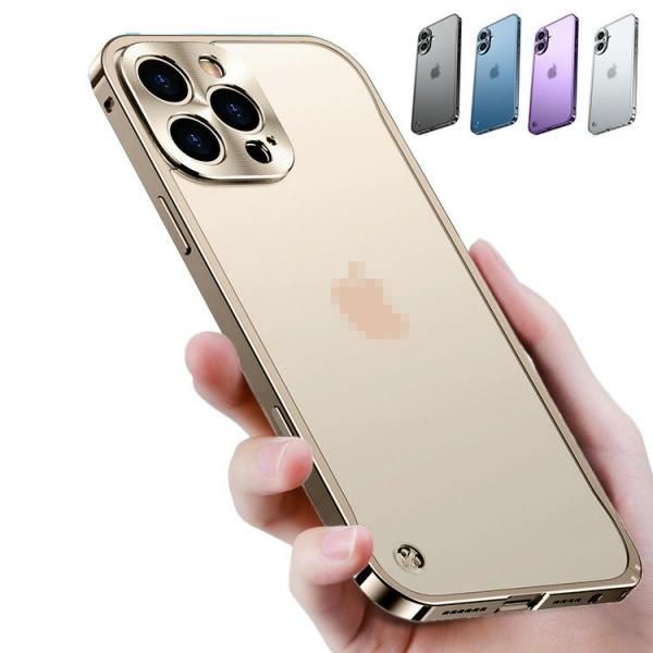 iPhone16 ケース バンパー アルミ  耐衝撃 iPhone 16 Plus/16 Pro/16 Pro Max かっこいい アルミバンパー 半透明 背面パネル付き アップル