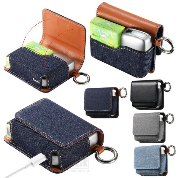Ploom CUBE ケース カバー PUレザー デニム調 キャンバス調 カラビナ付き 収納 電子たばこ 電子タバコ 保護ケース プルームキューブ 充電対応 持ち運び便利