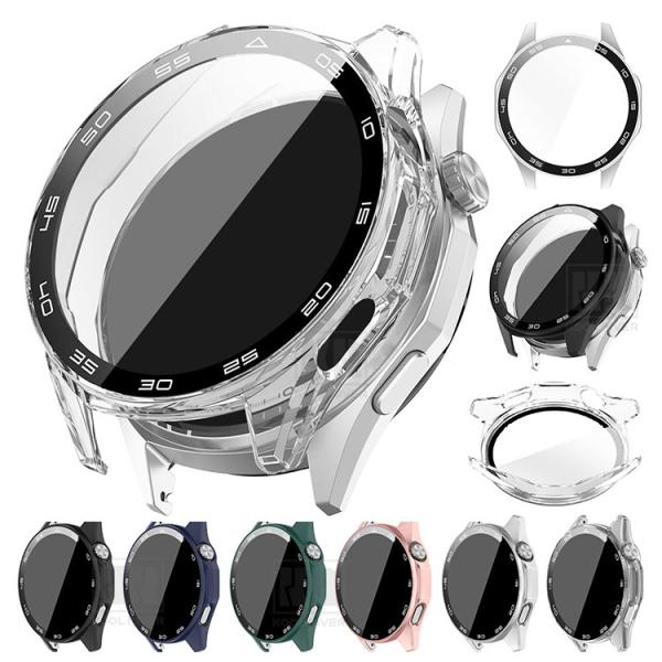 プラスチック+強化ガラス 液晶保護カバー ファーウェイウォッチ GT 6 46MM 衝撃吸収 スマートウォッチ ハードカバー 透明