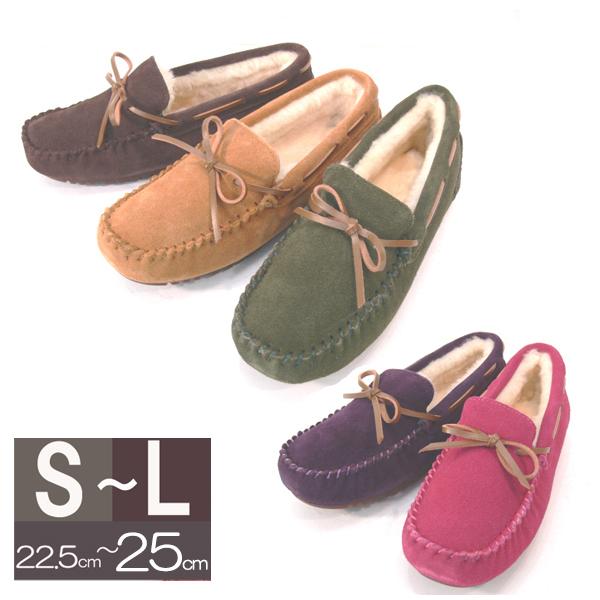 シープムートン ローファー レディース ムートン100％ ファー リボン