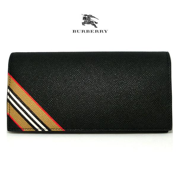 プレゼント バーバリー 長財布 BURBERRY 80338481 レザー メンズ 折り財布 バイフォールド 二つ折り財布 ブラック 薄型 ライン (t610)