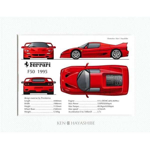 Ferrari フェラーリ F50 Specsイラストレーションby 林部研一 23194